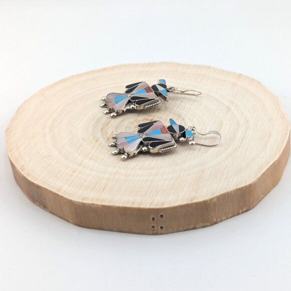 Genuine Native American Earrings Zuni Handmade Jewelry Thunderbird Design ***‎ - Picture 7 of 12